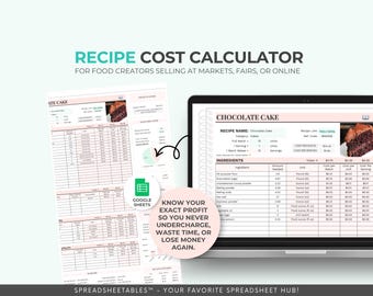 Hoja de cálculo para calcular el costo de recetas, seguimiento de precios de productos horneados para pequeñas empresas y vendedores de alimentos caseros, análisis de costos de ingredientes