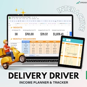 Food and Grocery Delivery Drivers Income Planner, Delivery Drivers Expenses Tracker, Mileage Log Spreadsheet, Contractor Budget Spreadsheet image 1