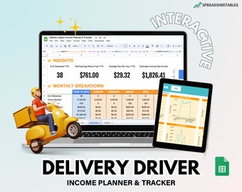 Delivery Driver Income and Expense Tracker, Food and Grocery Delivery Planner, Mileage Log Spreadsheet, Contractor Budget Tool