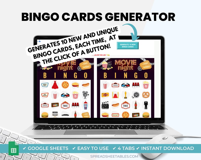 Movie Night Bingo Card Generator, Bingo, Printable Bingo, Bingo Game ...
