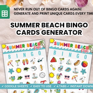 Generador de cartones de bingo divertido de verano, Bingo, Bingo imprimible, Juego de bingo, Verano, Cartones de bingo, Bingo para niños, Juegos imprimibles, Actividades de verano