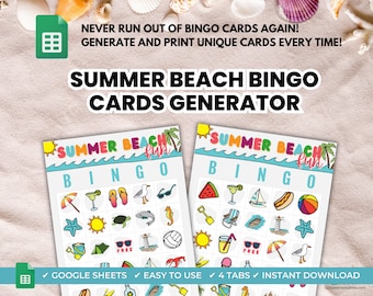 Summer Fun Bingo Card Generator, Bingo, Printable Bingo, Bingo Game, Summer, Bingo Cards, Kids Bingo, Printable Games, Summer Activities