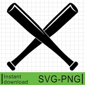 Skrzyżowane kije baseballowe, Kij baseballowy SVG i PNG, Plik do cięcia baseballu, Wykorzystanie komercyjne, Natychmiastowe pobieranie cyfrowe, Clipart