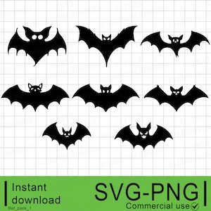 Bat SVG Pack, Suitable for Cutting & Engraving, SVG,PNG, Commercial Use, Instant Digital Download, Clipart