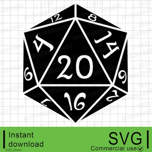 D20 Dice Inverted SVG, High quality Vector graphic, Cut File, Commercial Use, Instant Digital Download, Clipart