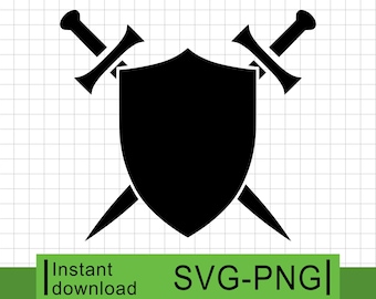 Schild met zwaarden silhouet #2 - SVG en PNG (digitale download)