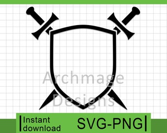 Escudo con espadas n.º 3 - SVG y PNG (Descarga digital)
