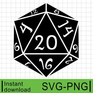 D20 Würfel Invertiert SVG, hochwertige Vektorgrafik, Schnittdatei, kommerzielle Nutzung, sofortiger digitaler Download, Clipart