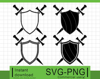 Shields with Swords Vector Bundle: 4 pack - SVG & PNG (Digital Download)