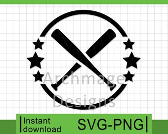Crossed Bats Logo Cut File | Baseball SVG for Cricut & Silhouette | Instant Download PNG