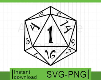Grafika wektorowa kostki D20 – SVG i PNG (pobieranie cyfrowe)