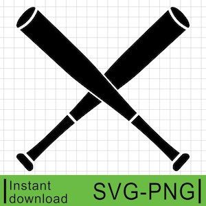 Skrzyżowane kije baseballowe, Kij baseballowy nr 2 SVG, Plik do cięcia baseballu, Wykorzystanie komercyjne, Natychmiastowe pobieranie cyfrowe, Clipart