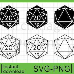 D20 Dice Vector Graphic: 6-Pack - SVG & PNG (Digital Download)