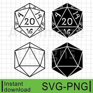 4er Pack D20 Würfel Bundle, Vektorgrafik, Cut File, Kommerzielle Nutzung, Sofortiger Digital Download, Clipart, SVG, PNG