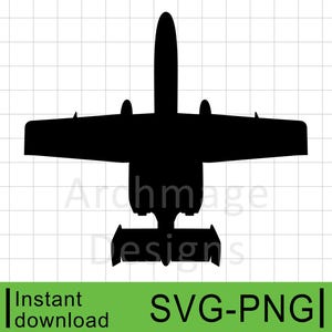 May include: A black silhouette of a military aircraft, viewed from above, with wings and a vertical stabilizer. The image includes the text "Instant download SVG-PNG" on a green banner.