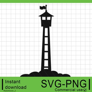 Tall Watchtower with a Flag SVG, Tower Silhouette, For Cutting and Engraving, Commercial Use, Instant Digital Download, Clipart, PNG, SVG