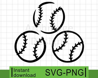 Sketch Style Baseballs (bundle of 3) - SVG & PNG (Digital Download)