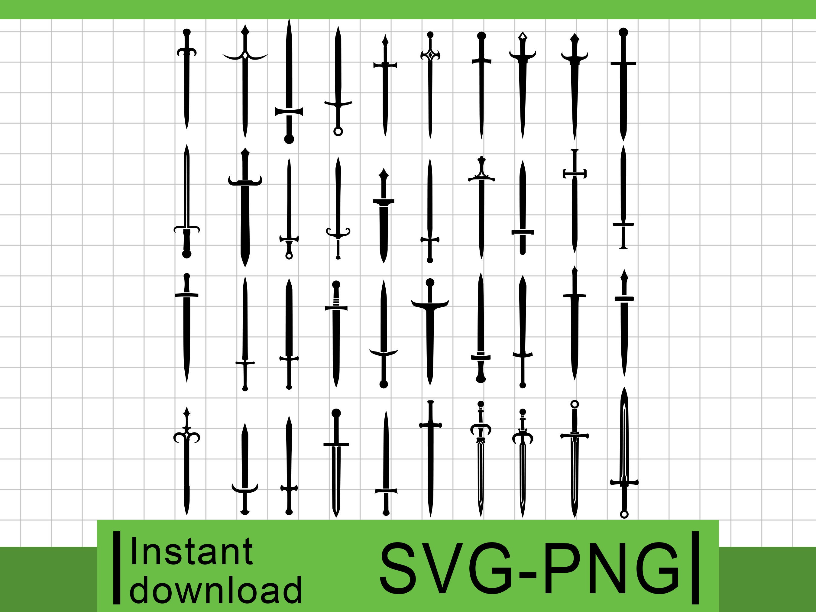 40 Simple Swords Pack Bundle, PNG & SVG, Commercial Use Clipart ...