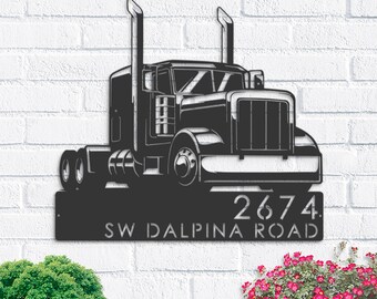 Personalized Trucker Metal Address Sign, Hanging or Stake Mount