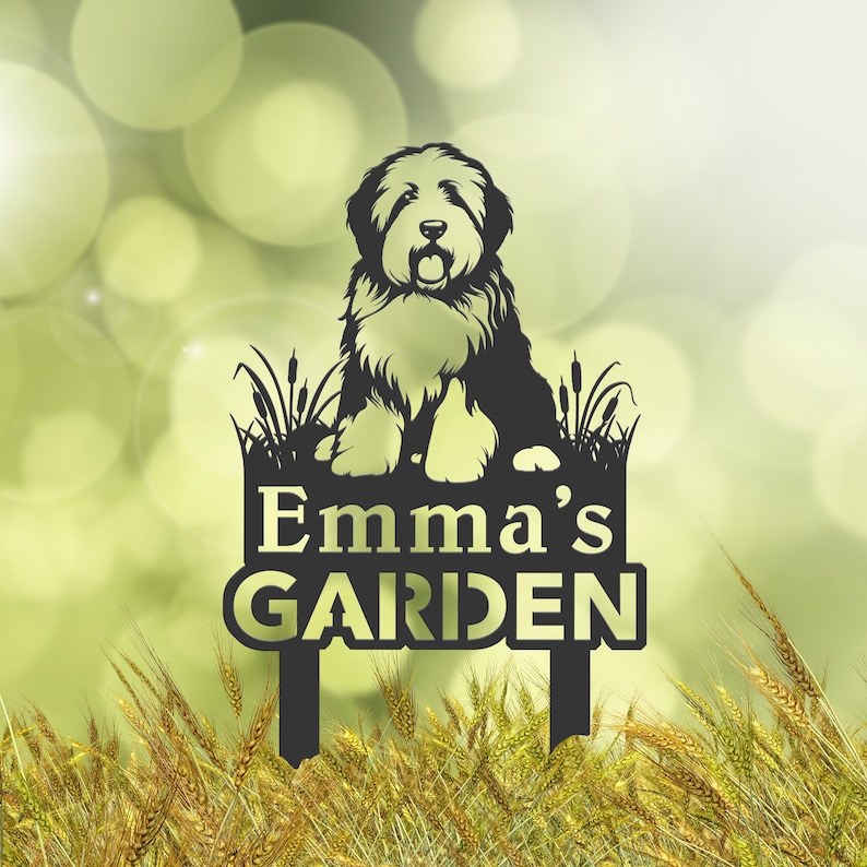 Personalized Old English Sheepdog Dog Metal Garden Sign, Custom Yard