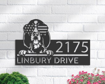 Personalized Bluetick Coonhound Metal Address Sign | House Number Plaque