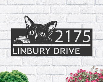 Personalized Metal Cat Address Sign, Hanging or Stake