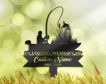 Personalized Fishing Memorial Stake, Metal Remembrance Sign