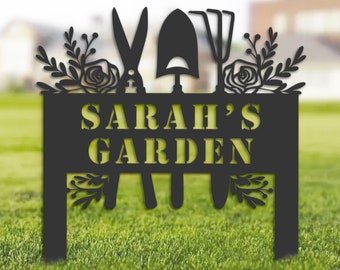 Personalized Garden tools Metal Garden Sign, Hanging sign Custom Yard Sign With Stake, Outdoor Garden Décor