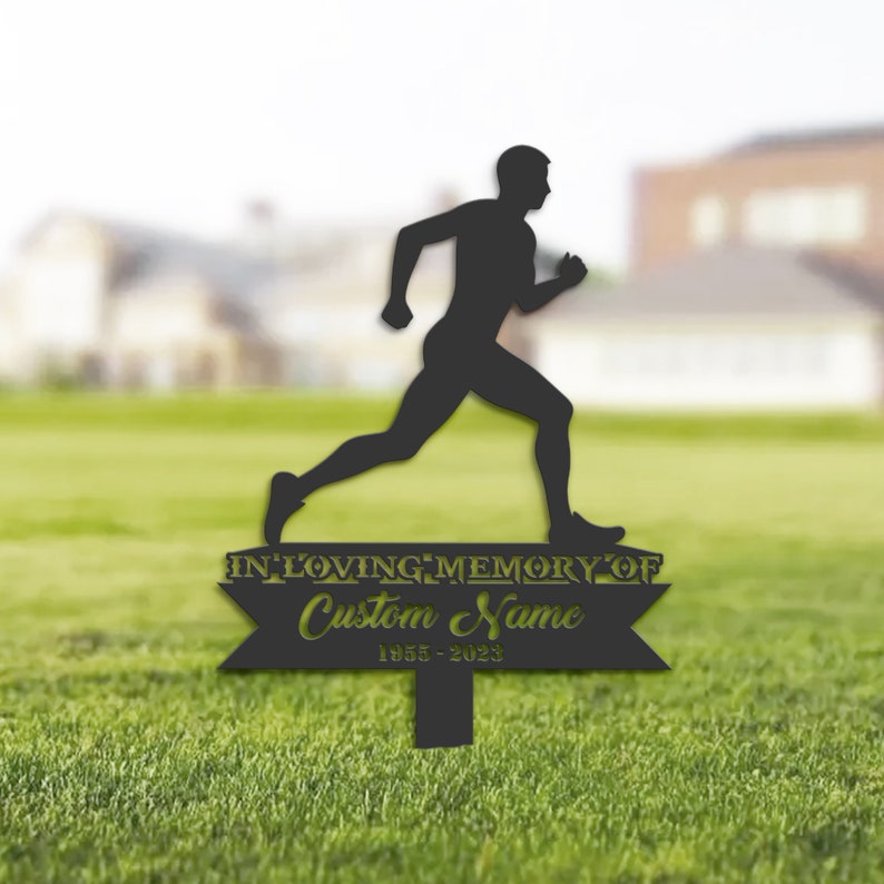 Personalized Marathon Runner Memorial Stake, Metal Grave Marker ...