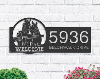 Personalized Horses Metal Address Sign, Ranch Welcome Plaque