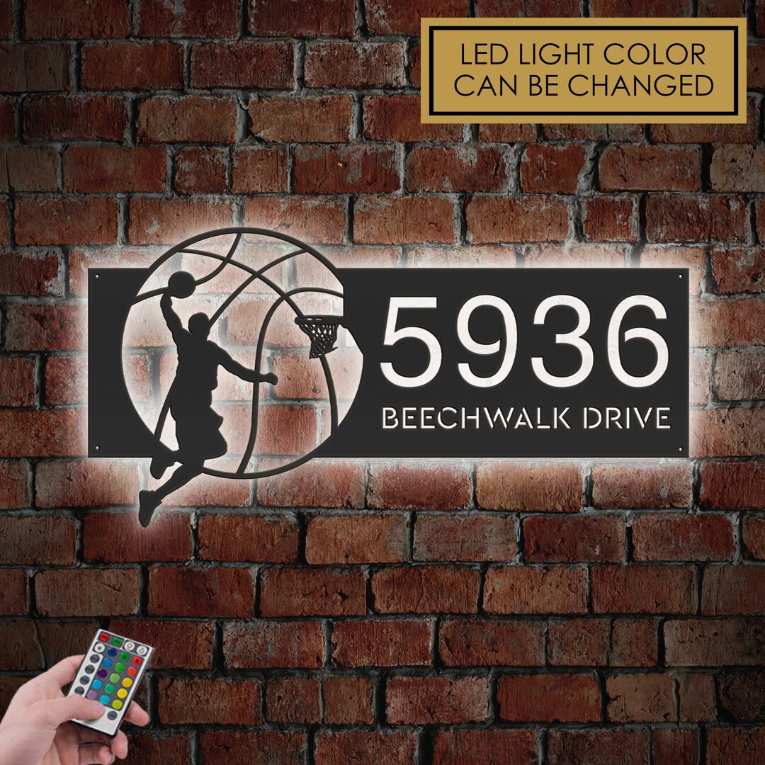 Personalized Basketball Player Metal Address Sign With LED Lights House ...