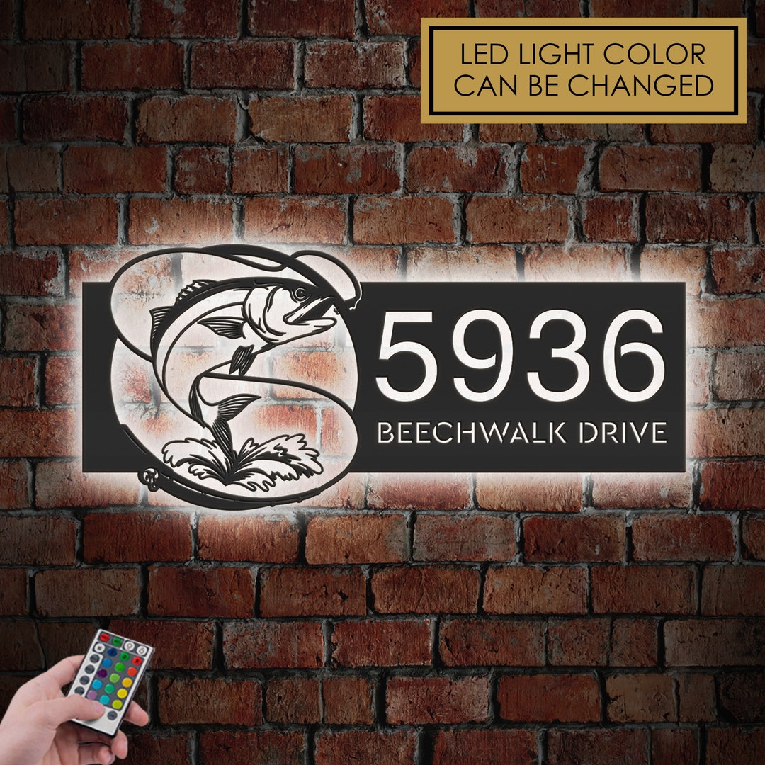 Personalized Bluefish Fishing Metal Address Sign With LED Lights House ...