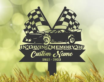 Personalized Dirt Track Racing Car Memorial Stake, Metal Sympathy Sign
