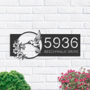 Personalisierte Kolibri Floral Metall Adressschild | Hausnummer Schild