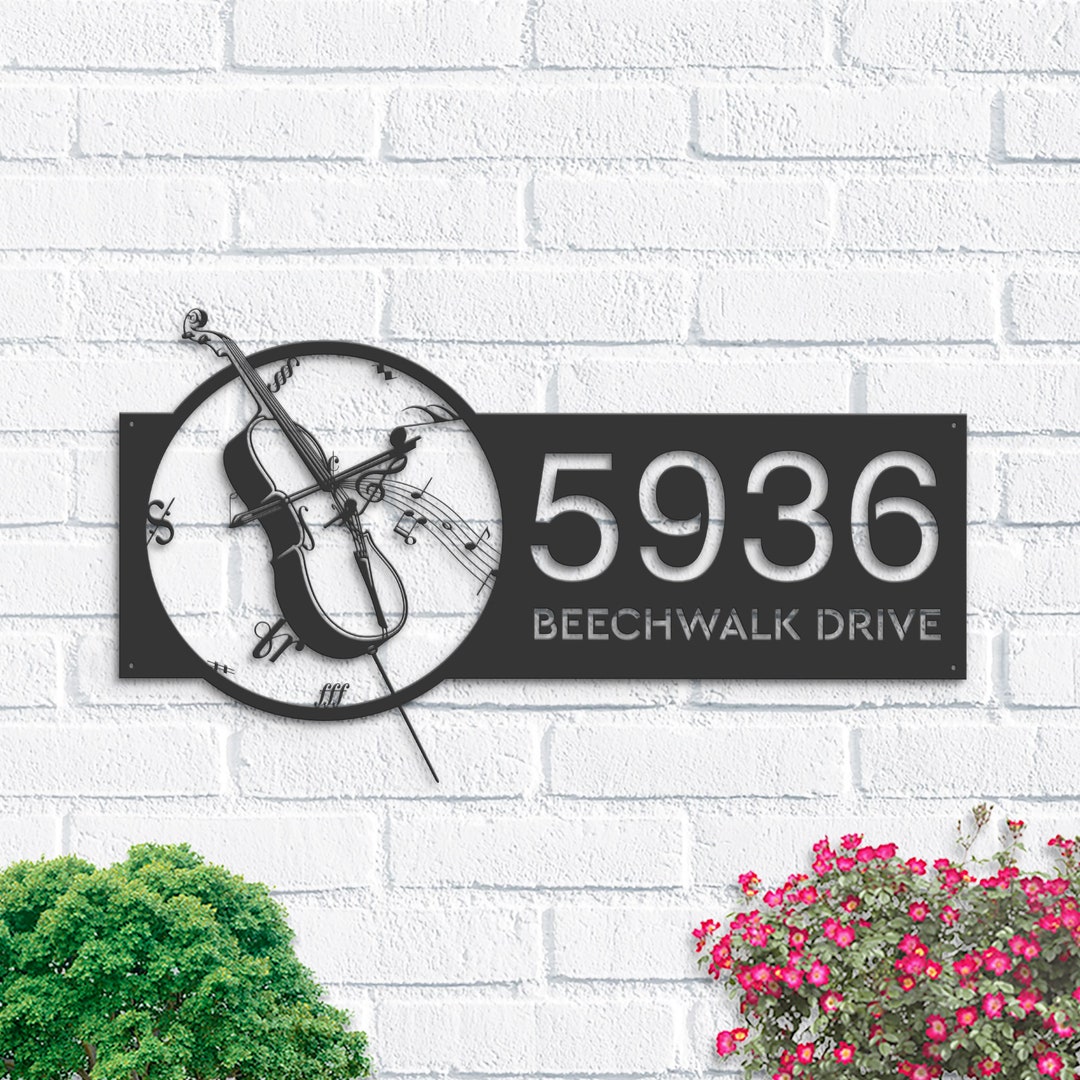 Personalized Cello Musical Instrument Metal Address Sign Custom House