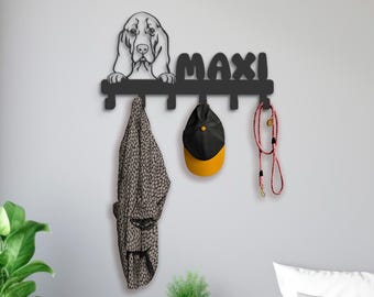 Personalized Basset Hound Metal Coat Rack: Dog Leash & Keys Holder