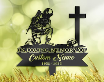 Personalized Soldier Memorial Stake, Metal Sympathy Grave Marker