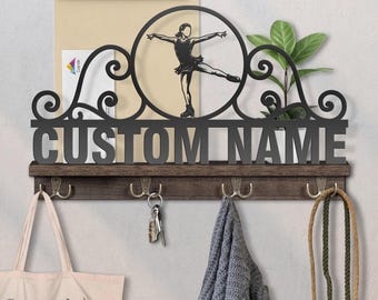 Personalized Figure Skater Key & Mail Holder: Wooden Wall Organizer