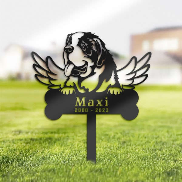 Personalized St. Bernard Dog Memorial Stake, Metal Stake, Sympathy Sign, Pet Grave Marker, Remembrance Stake
