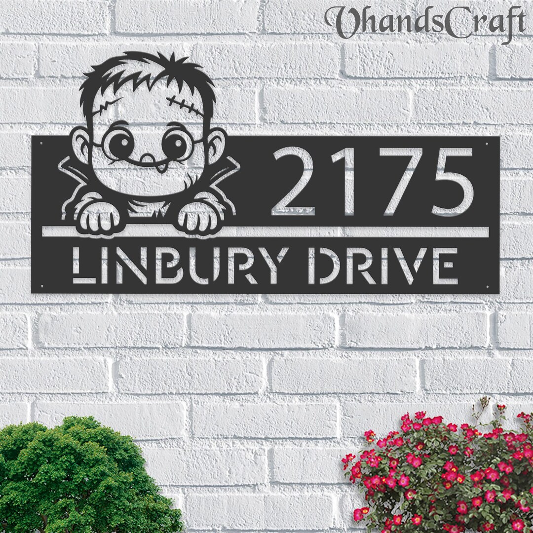 Personalized Cute Peeking Zombie Metal Address Sign Custom House Number ...