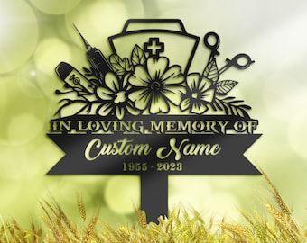 Personalized Nurse Memorial Stake, Metal Sympathy Grave Marker