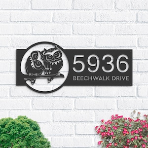 Personalized Cute Owls couple Metal Address Sign House Number, Hanging Address Plaque | Yard Sign, Outdoor Sign| Garden Stake