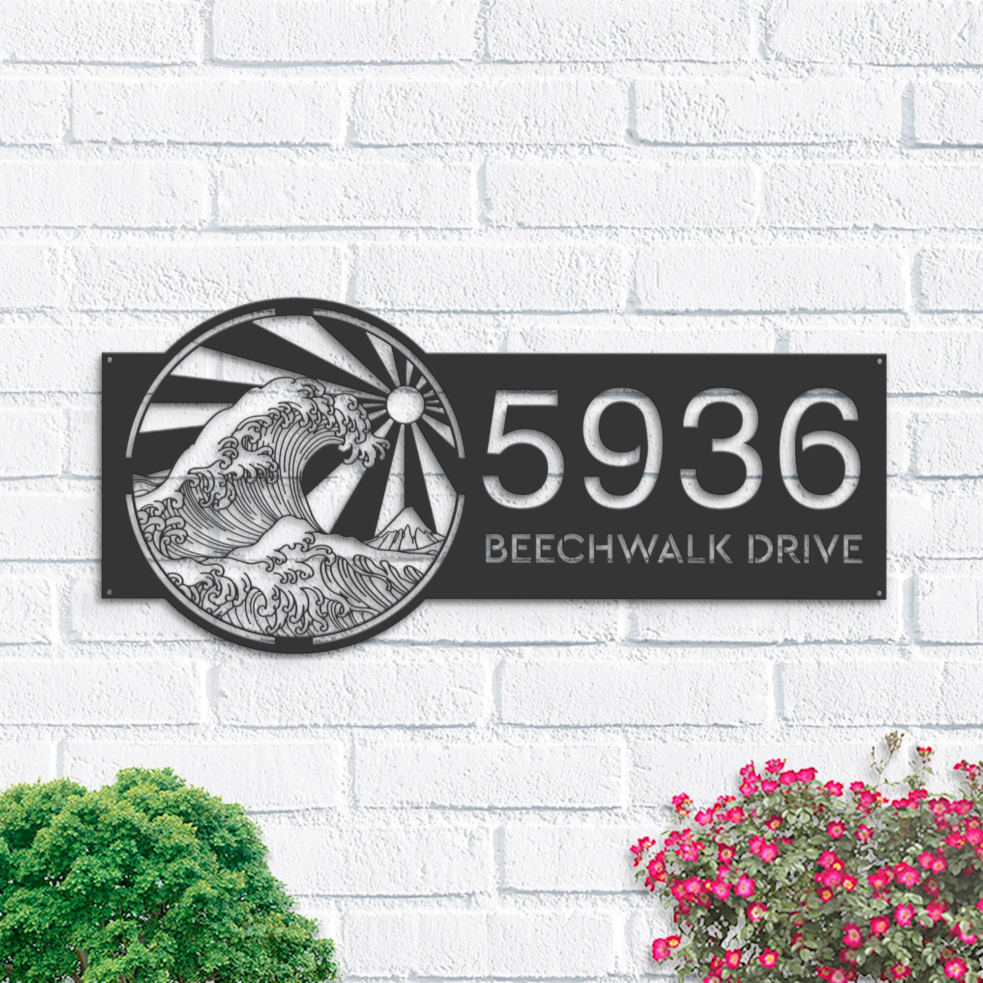 Personalized Metal Address Sign | Japan Wave Art, Outdoor Plaque