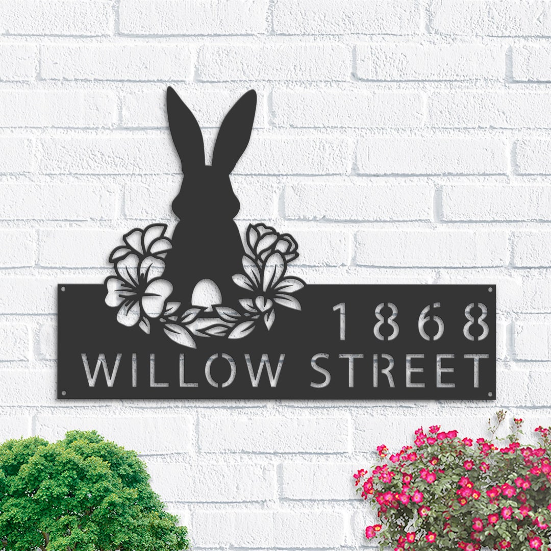 Personalized Metal Rabbit Address Sign | Easter Decor, Garden Stake - Etsy