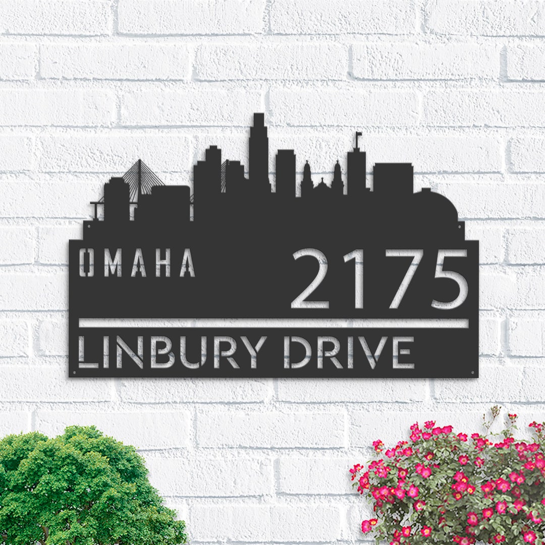 Personalized Omaha City Skyline Metal Address Sign Hanging Address