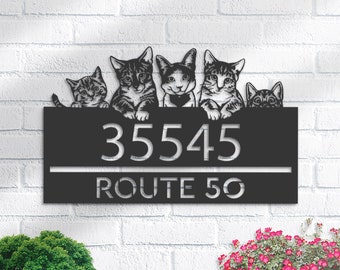 Personalized Metal Cat Address Sign, Hanging or Stake Options