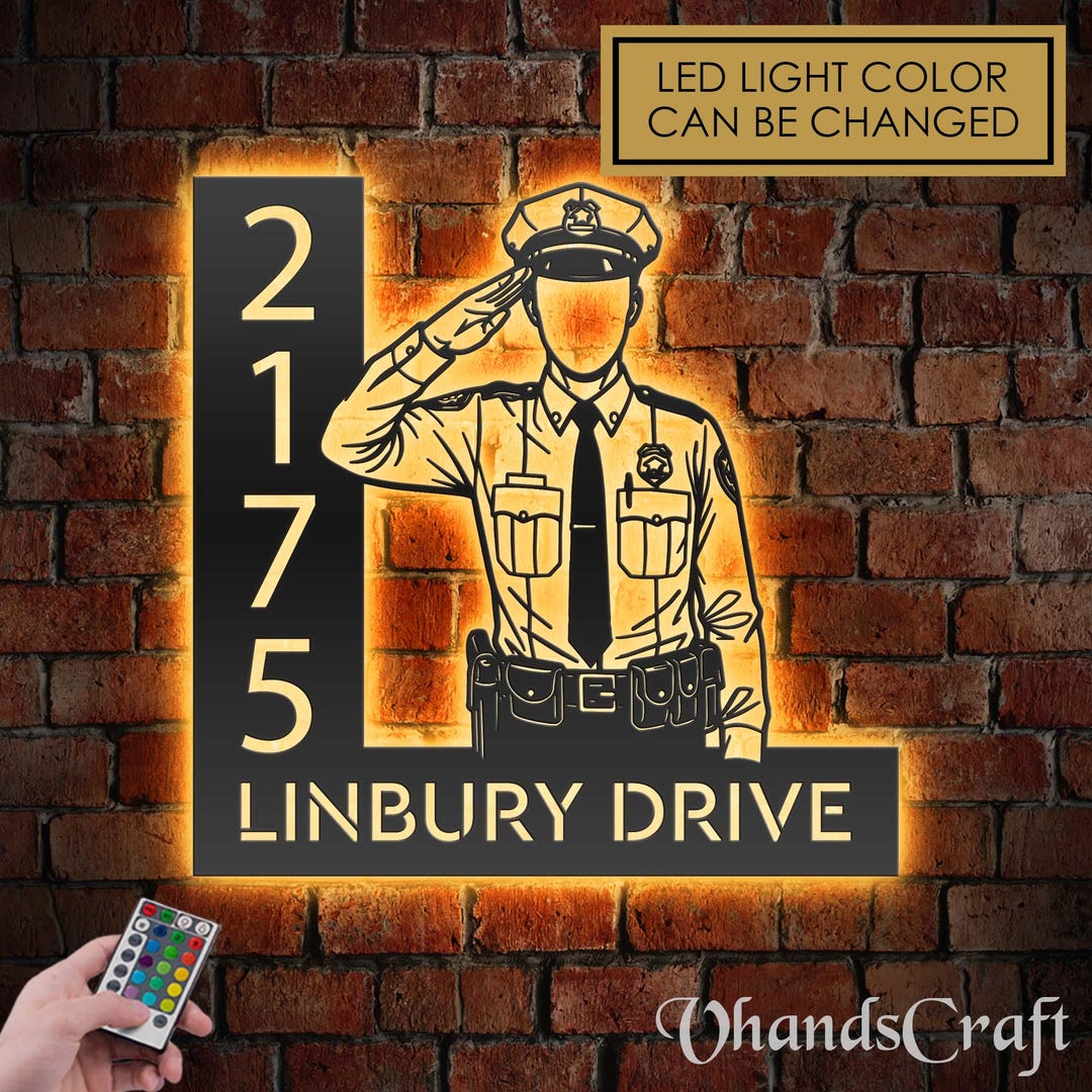 Police Number Sign Personalized Police Officer Address Sign With LED Lights - Custom Metal ...