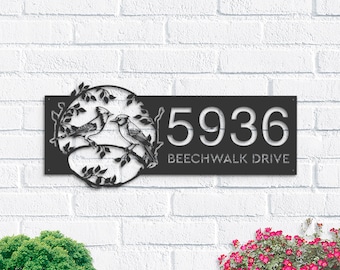 Personalized Blue Jay Couple Metal Address Sign | Custom House Number Plaque
