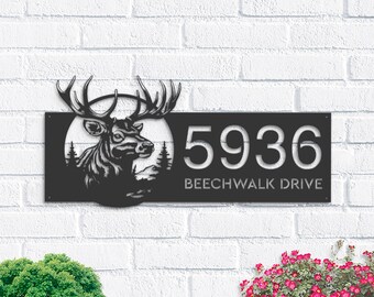 Personalized Metal Deer Address Sign, Custom House Number Plaque