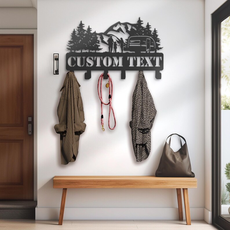 Personalized Camping Metal Coat Rack, Dog Leash & Keys Holder, Porch ...